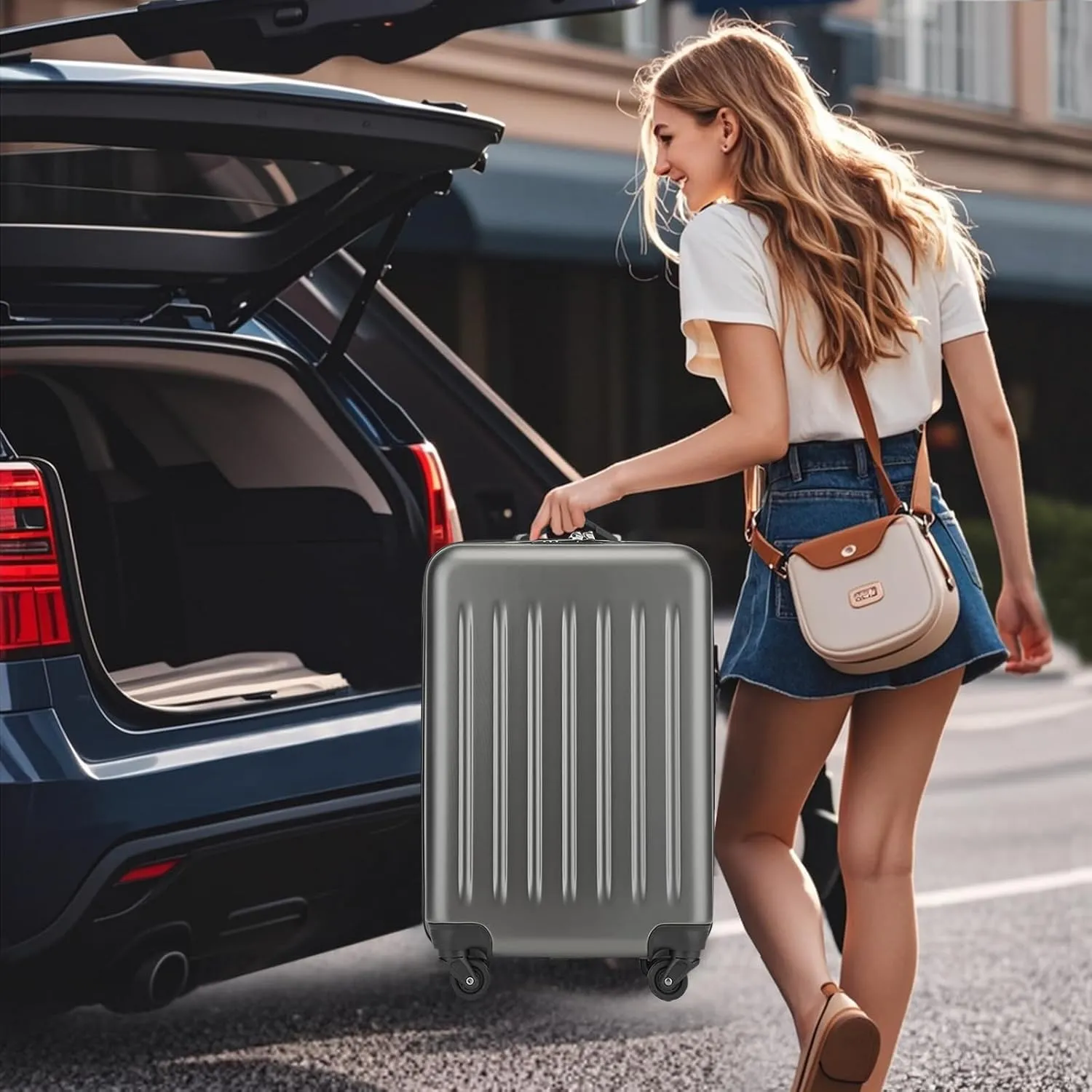 Kono Luggage Expandable(only 28") Suitcase Set 3Pcs   ABS Hardshell Suitcase with 360° Spinner Wheels, 20" 24" 28" Grey