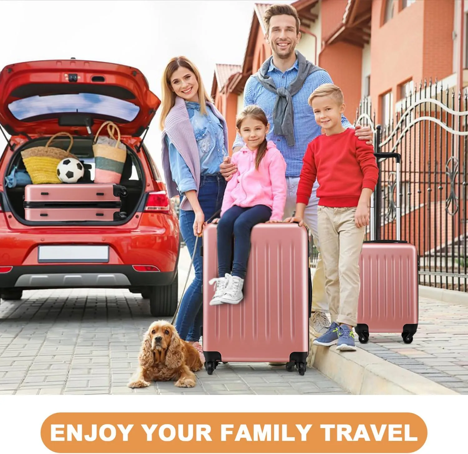 Kono Luggage Expandable(only 28") Suitcase Set 3Pcs   ABS Hardshell Suitcase with 360° Spinner Wheels, 20" 24" 28" Rose Gold