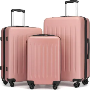 Kono Luggage Expandable(only 28") Suitcase Set 3Pcs   ABS Hardshell Suitcase with 360° Spinner Wheels, 20" 24" 28" Rose Gold