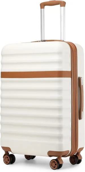 Kono Medium - Sized Checked Luggage, 24 - Inch Expandable with Spinner Wheels, TSA Lock, ABS   PC Lightweight Travel Suitcase with Larger Capacity and Lighter Weight, Cream Brown