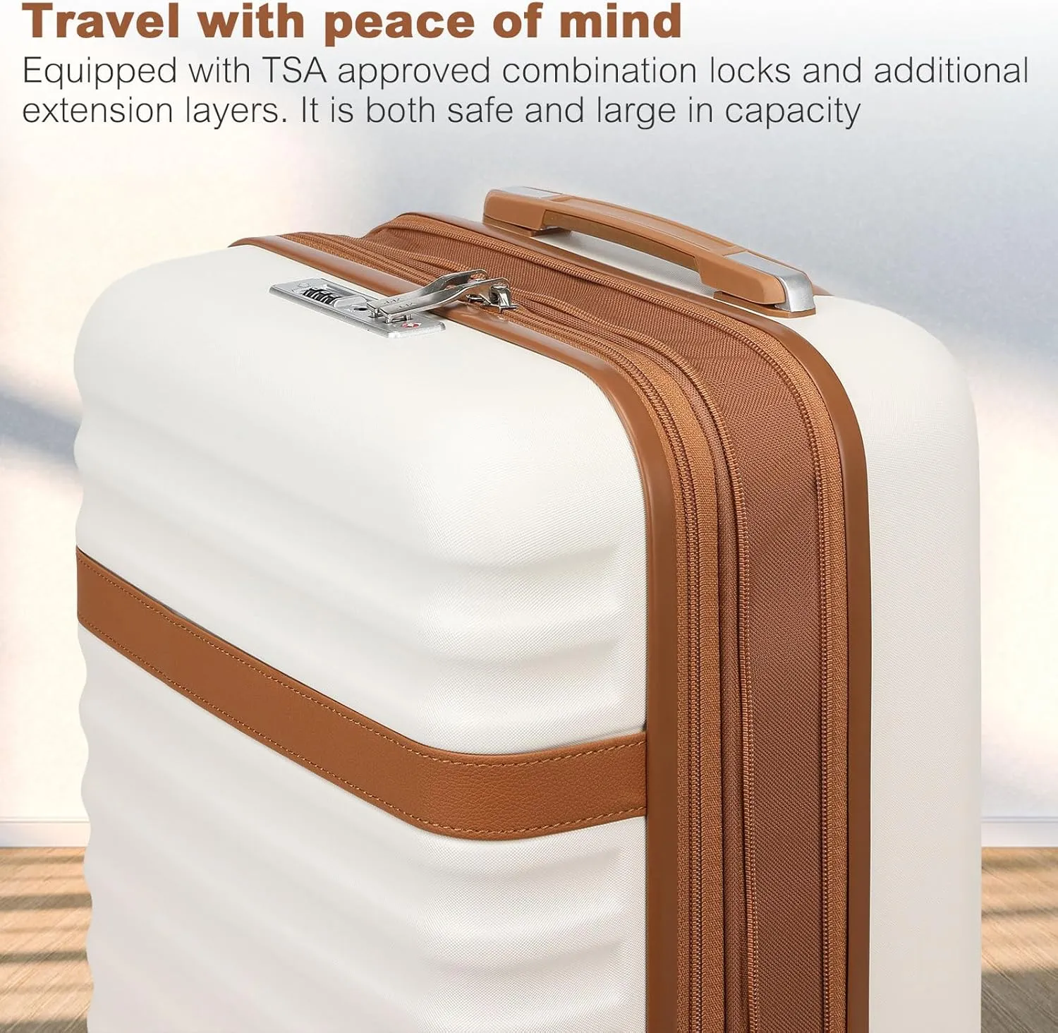 Kono Medium - Sized Checked Luggage, 24 - Inch Expandable with Spinner Wheels, TSA Lock, ABS   PC Lightweight Travel Suitcase with Larger Capacity and Lighter Weight, Cream Brown