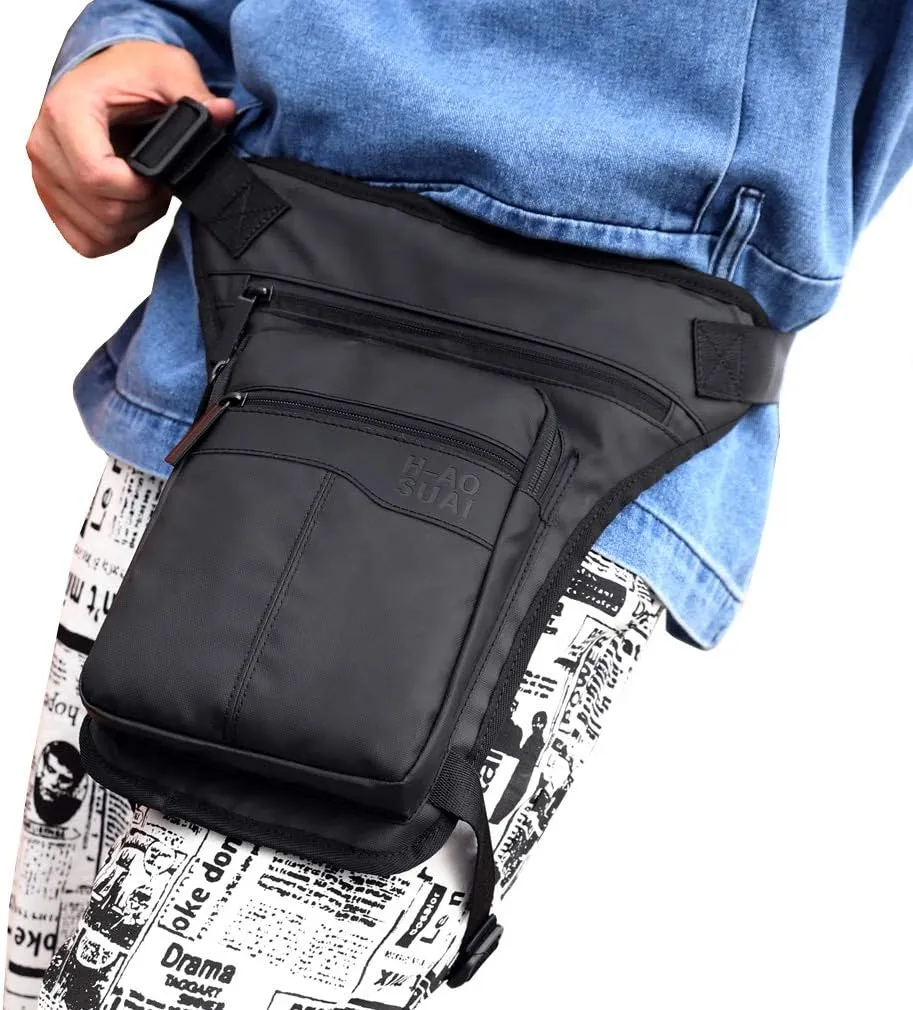 KPYWZER Outdoor Thigh Drop Leg Bag for Men Women Waist Fanny Pack Motorcycle Ride Crossbody Shoulder Riding Travel Hiking Tactical 01-Black