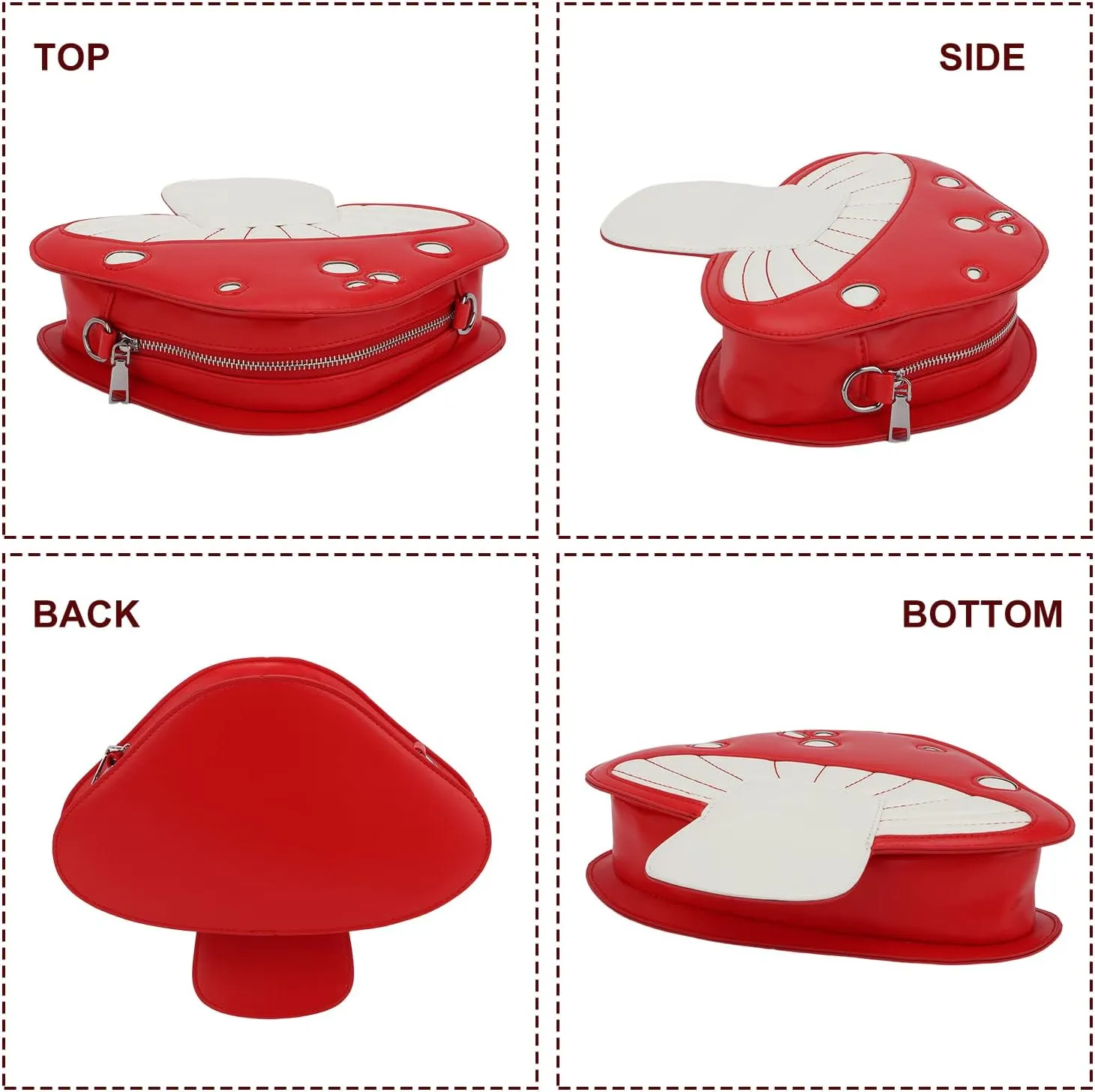 KUANG! Cute Mushroom Shape PU Leather Shoulder Crossbody Bag Chain Satchel Purse