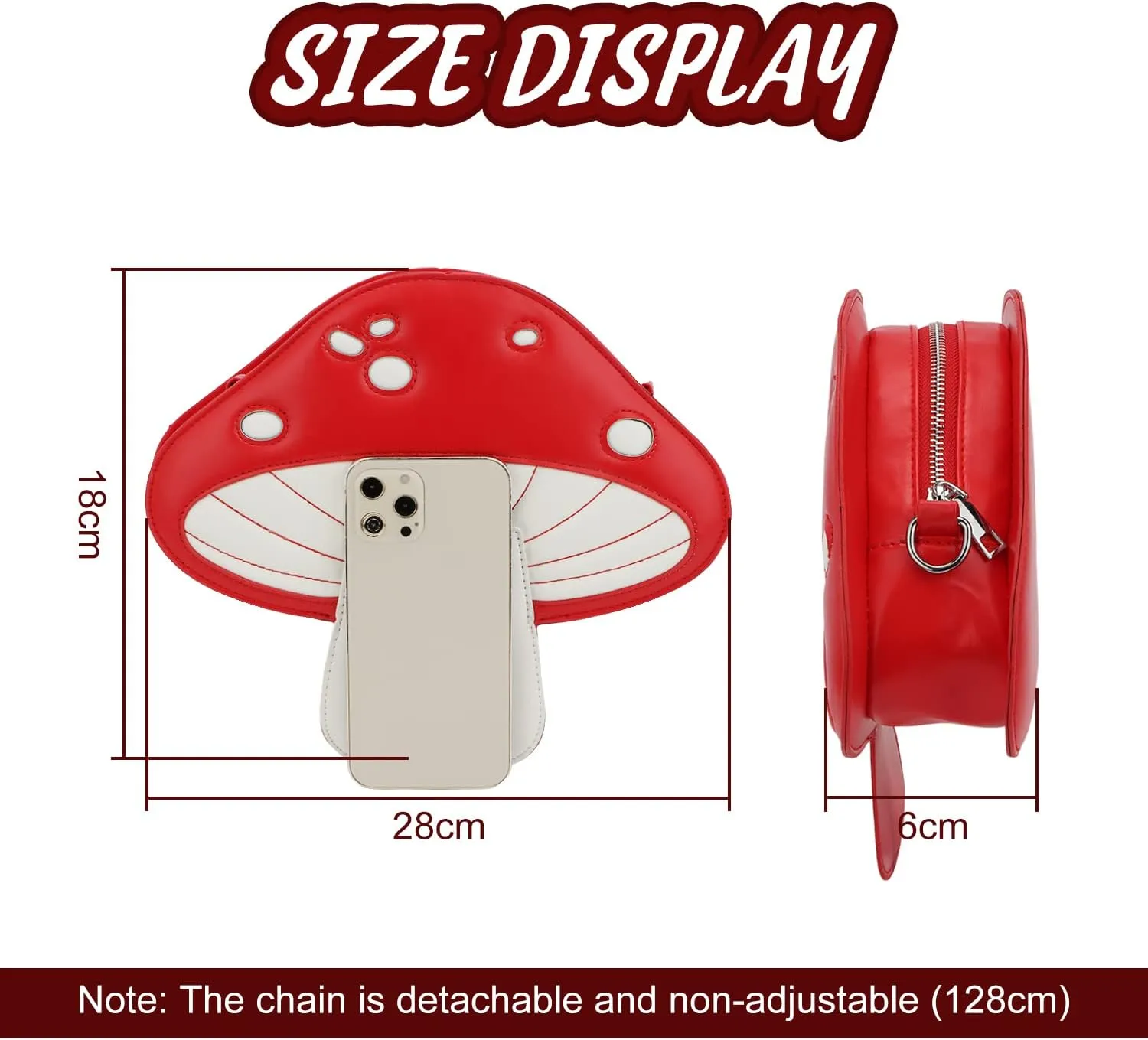 KUANG! Cute Mushroom Shape PU Leather Shoulder Crossbody Bag Chain Satchel Purse