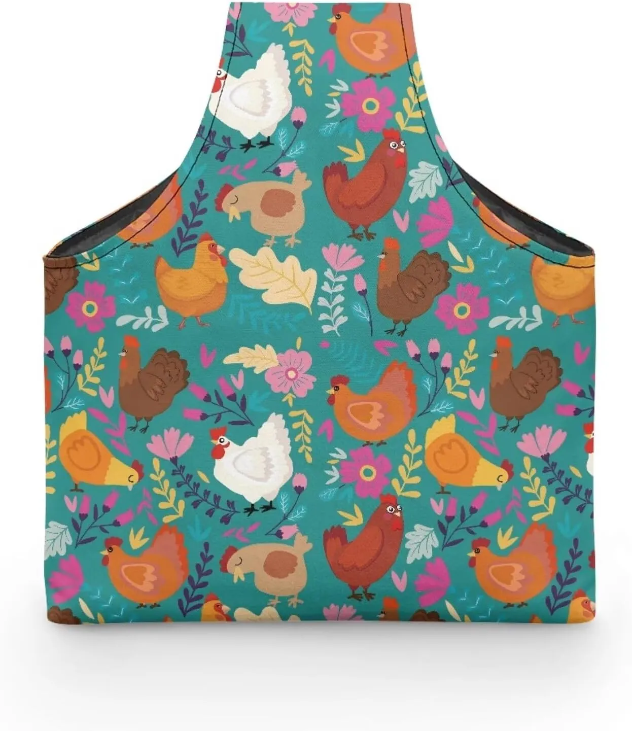 KUIFORTI Boho Yarn Bag Cute Chicken Knitting Needles Holder Bag Yarn Project Bag Needlework Tool Tote Bag with Front Zipper Pocket Lightweight Casual Shopping Handbag Large Size