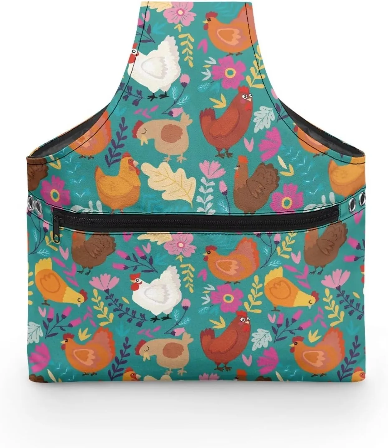 KUIFORTI Boho Yarn Bag Cute Chicken Knitting Needles Holder Bag Yarn Project Bag Needlework Tool Tote Bag with Front Zipper Pocket Lightweight Casual Shopping Handbag Large Size