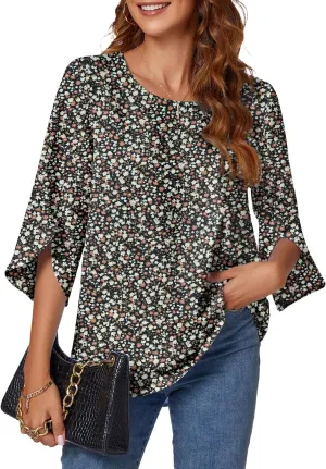 KUOTAI Womens Summer Tops Dressy Casual Shirts 3/4 Sleeve Work Blouse Business Casual Shirts