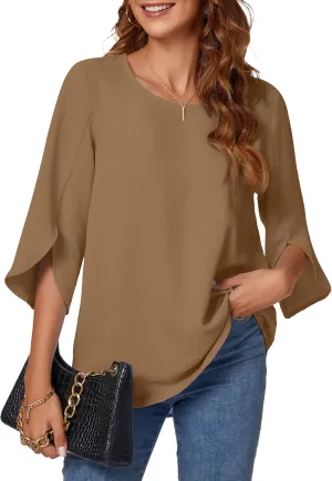 KUOTAI Womens Summer Tops Dressy Casual Shirts 3/4 Sleeve Work Blouse Business Casual Shirts