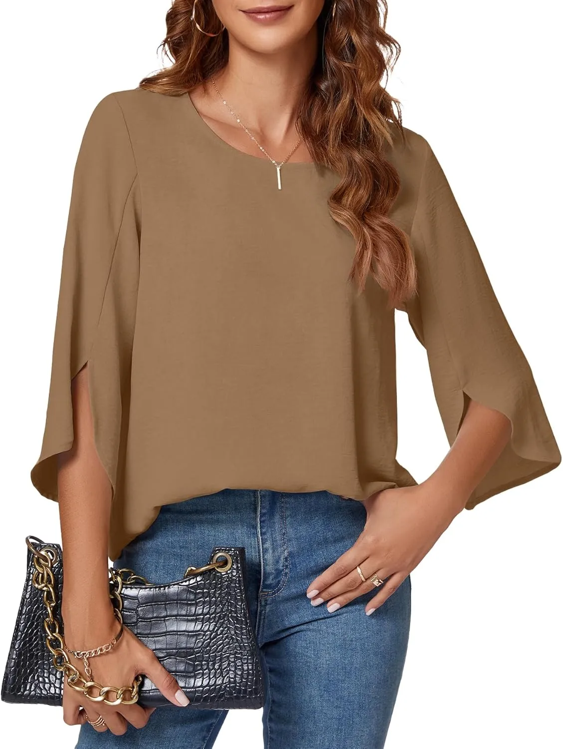KUOTAI Womens Summer Tops Dressy Casual Shirts 3/4 Sleeve Work Blouse Business Casual Shirts