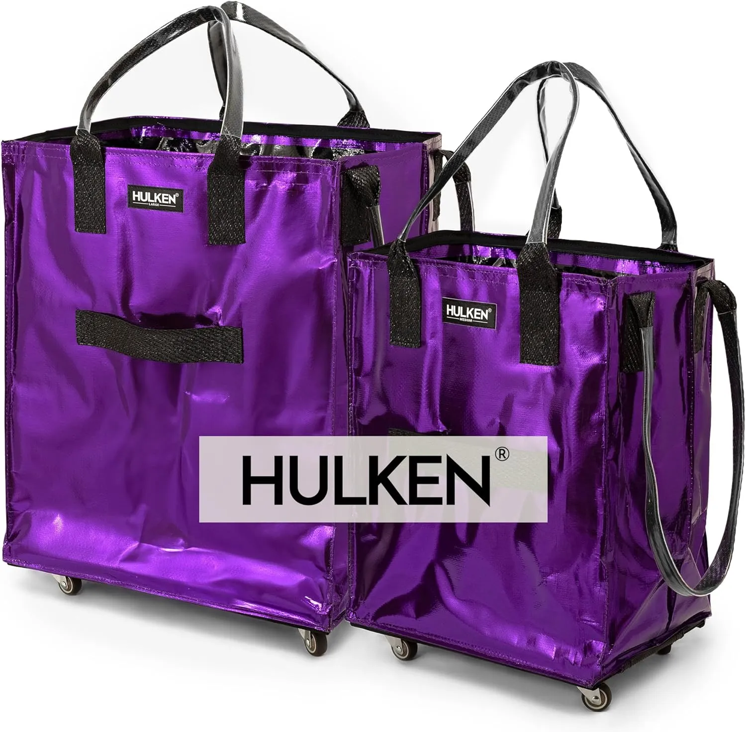 L, M Reusable Grocery Bag On Wheels, Rolling Tote - Folds Flat - Unbreakable Handles