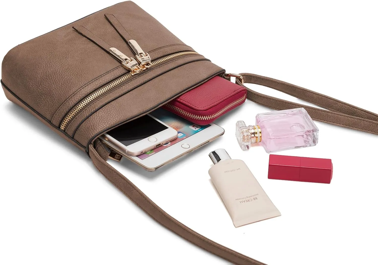 LA TERRE Zipper Pocket Crossbody Bags, Lightweight Medium Crossbody Purses Women's Shoulder Handbags