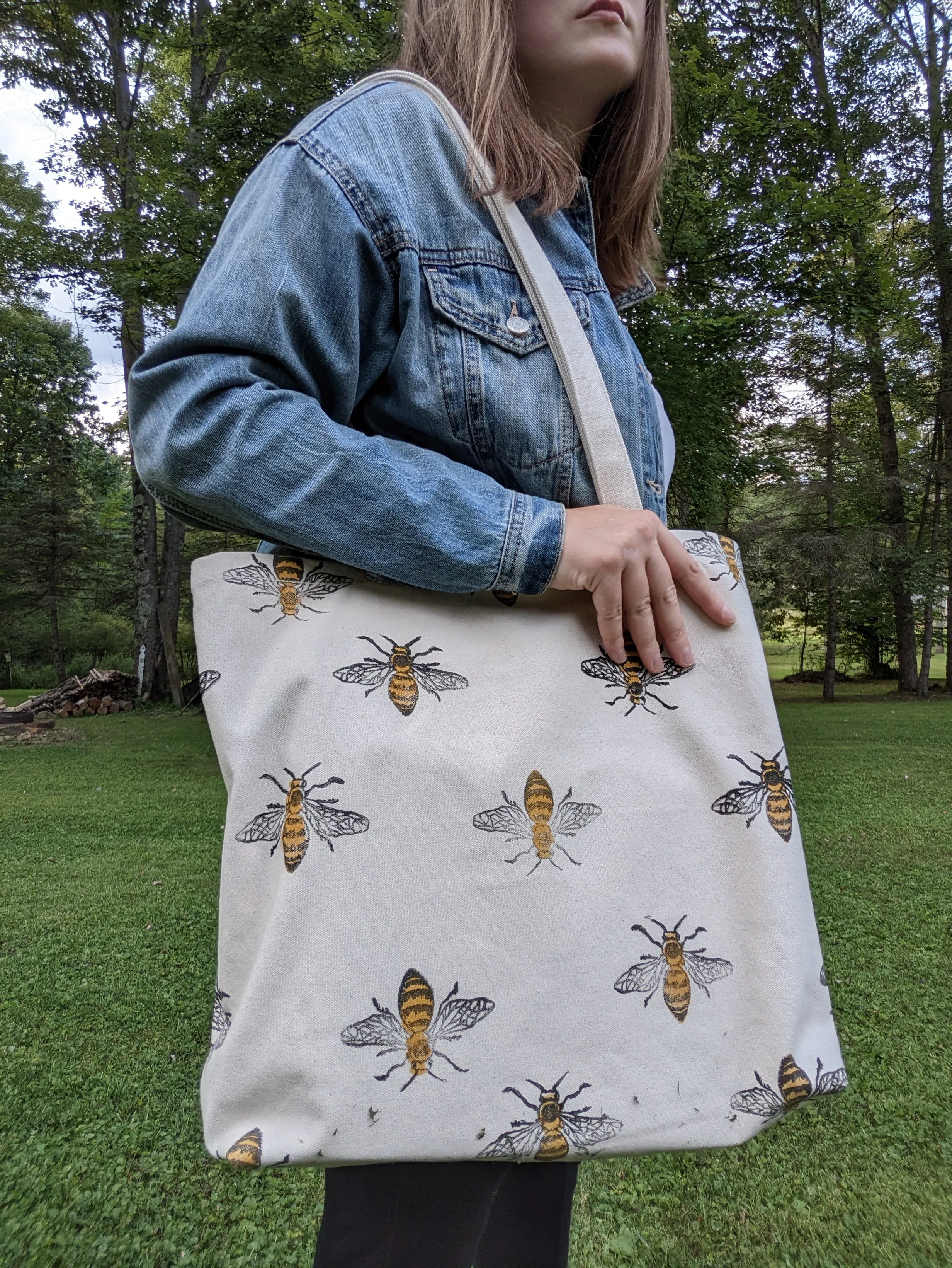 Ladybug Block Printed Multi Pocket Tote