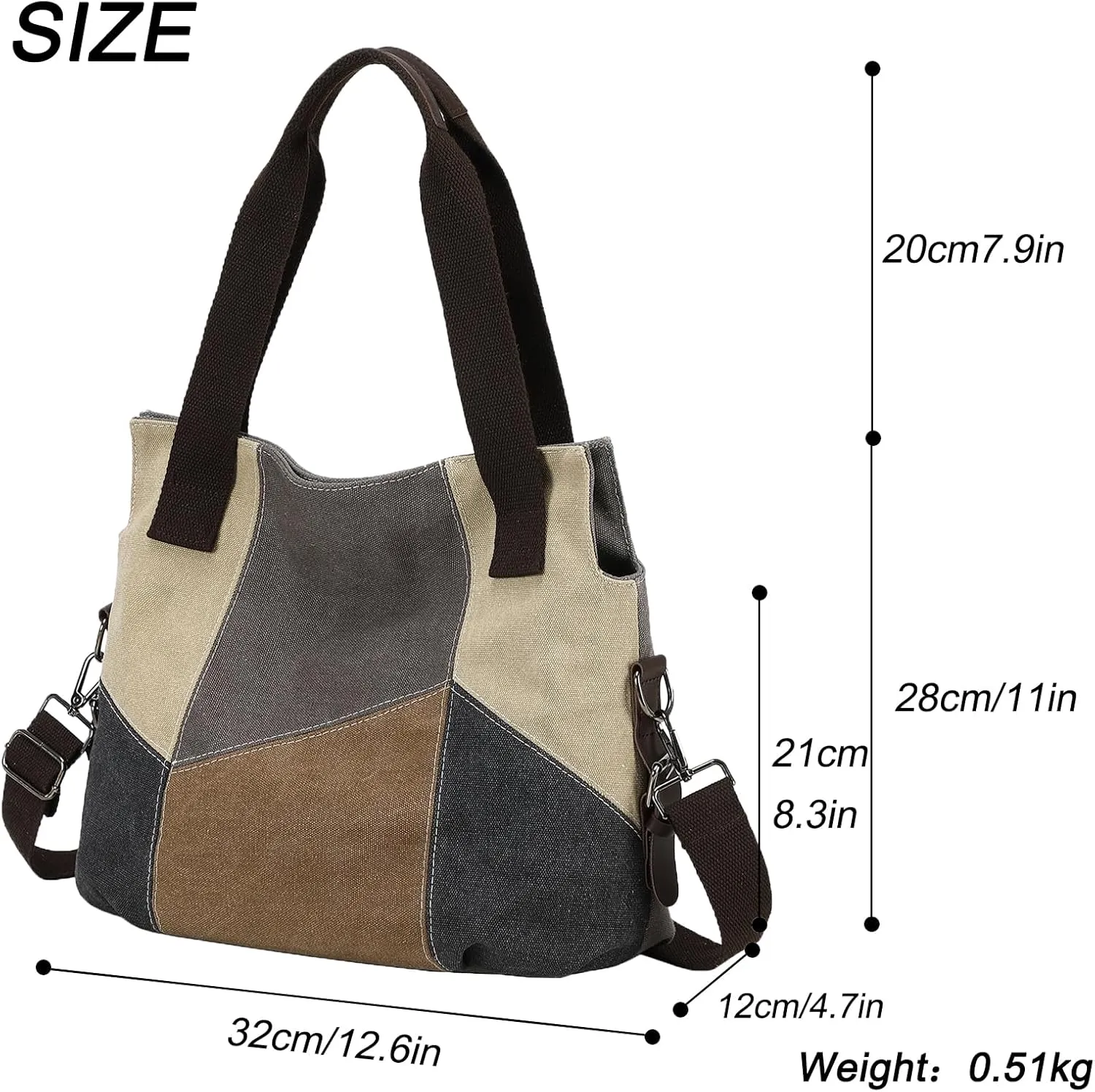 LAKE OF FIRE Women's Canvas Handbags Tote Purse for Work,Medium Casual Multi Pocket Crossbody Tote Bag with Shoulder Strap