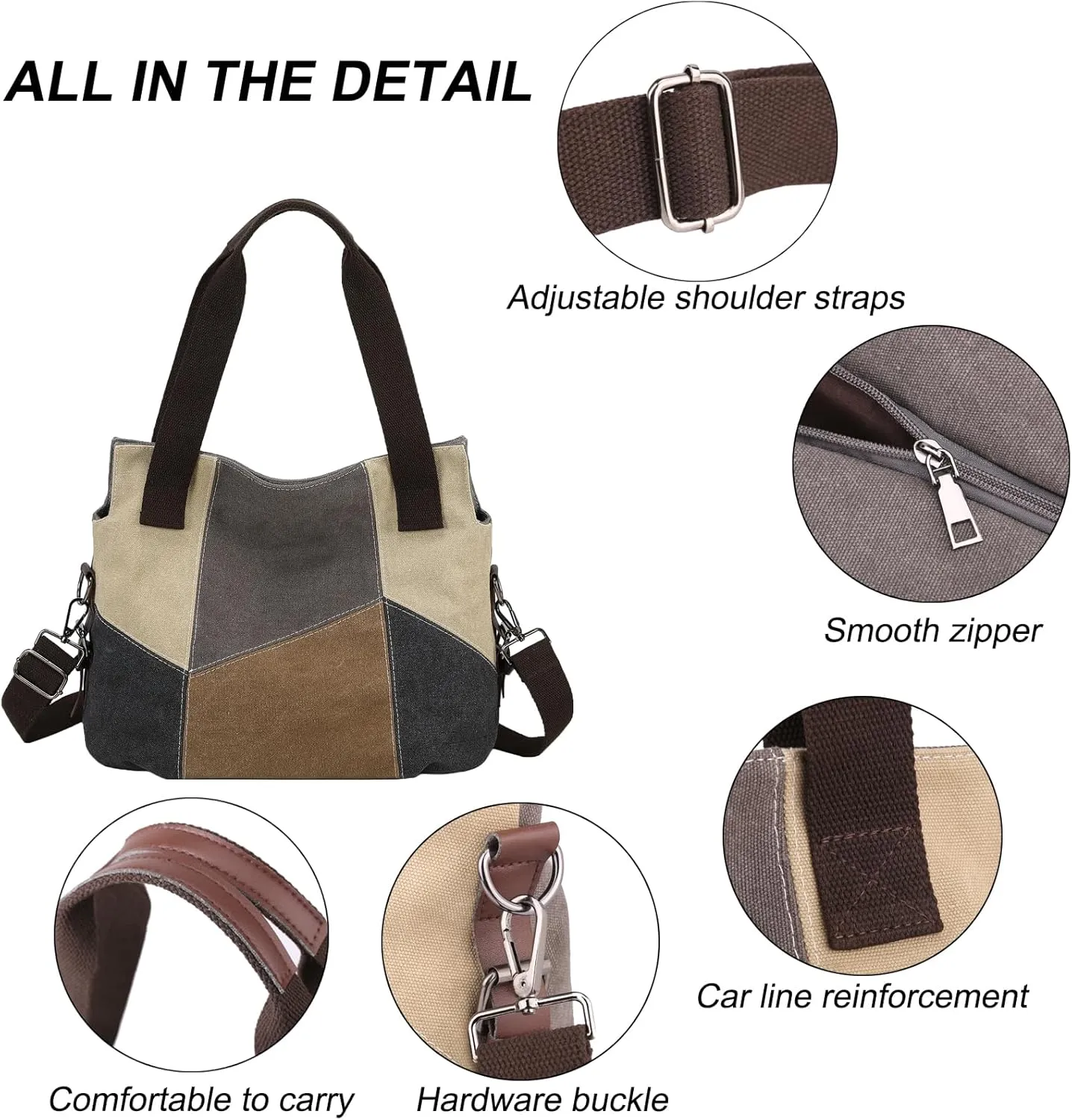 LAKE OF FIRE Women's Canvas Handbags Tote Purse for Work,Medium Casual Multi Pocket Crossbody Tote Bag with Shoulder Strap