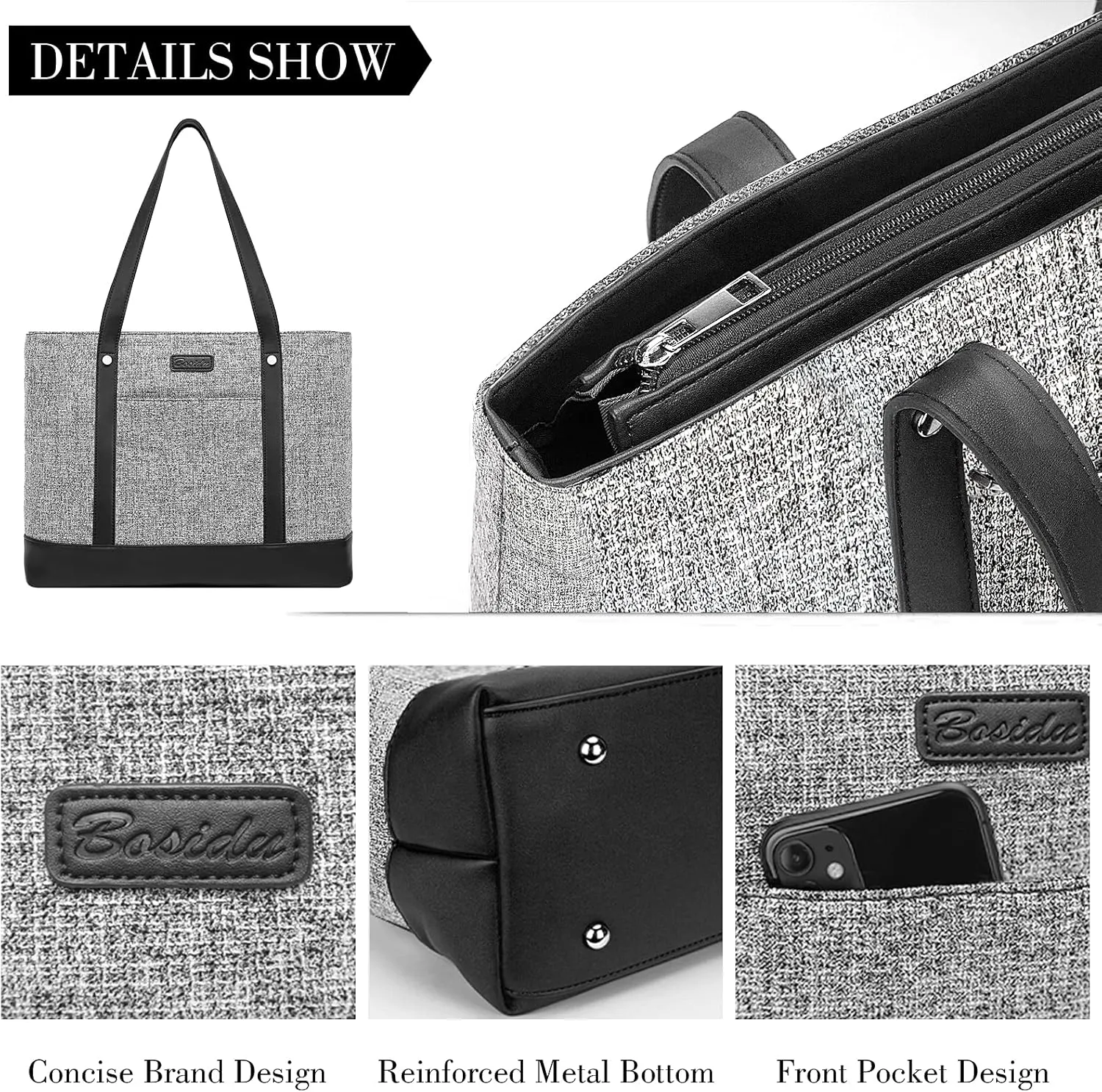 Laptop Tote Bag for Women, Water Resistant Canvas Womens Work Tote Bag, Large Capacity Shoulder Bag Fits 15.6 inches Laptop