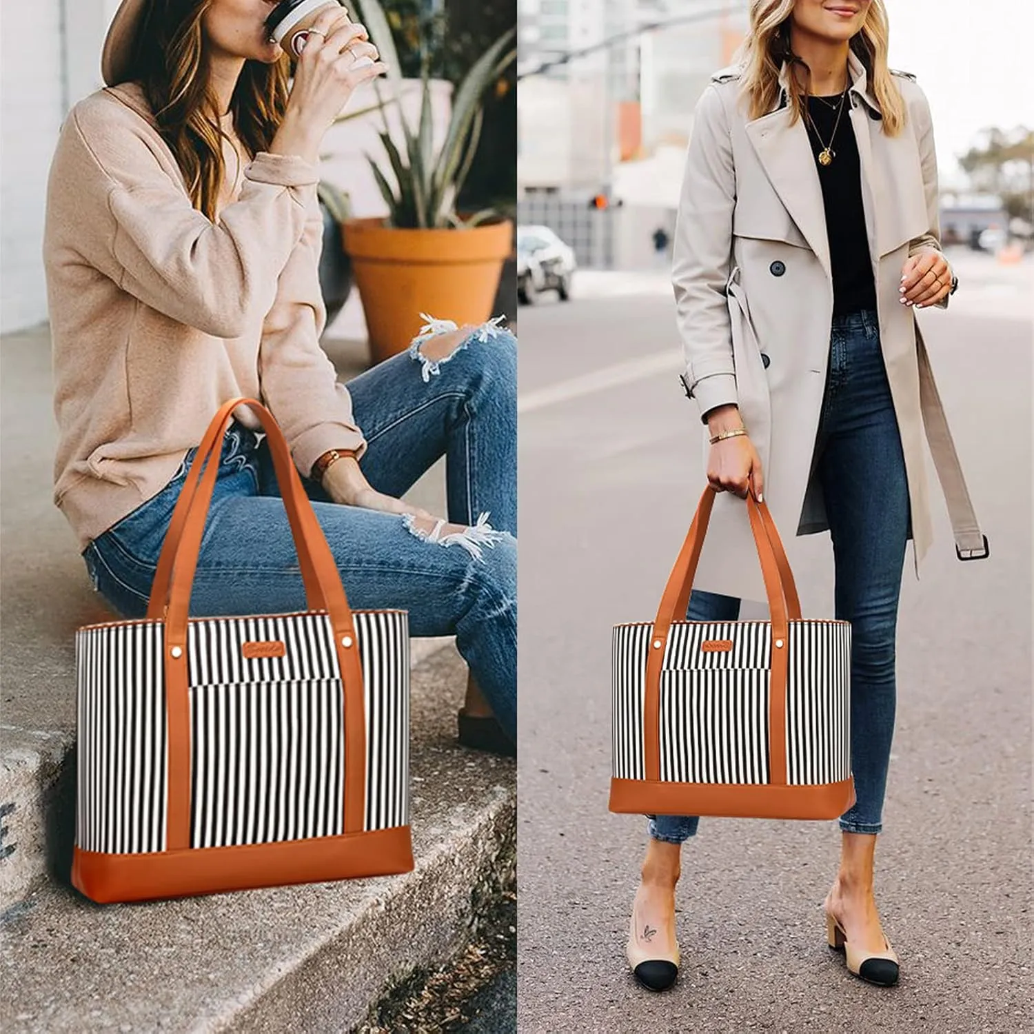 Laptop Tote Bag for Women, Water Resistant Canvas Womens Work Tote Bag, Large Capacity Shoulder Bag Fits 15.6 inches Laptop