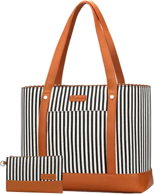 Laptop Tote Bag for Women, Water Resistant Canvas Womens Work Tote Bag, Large Capacity Shoulder Bag Fits 15.6 inches Laptop