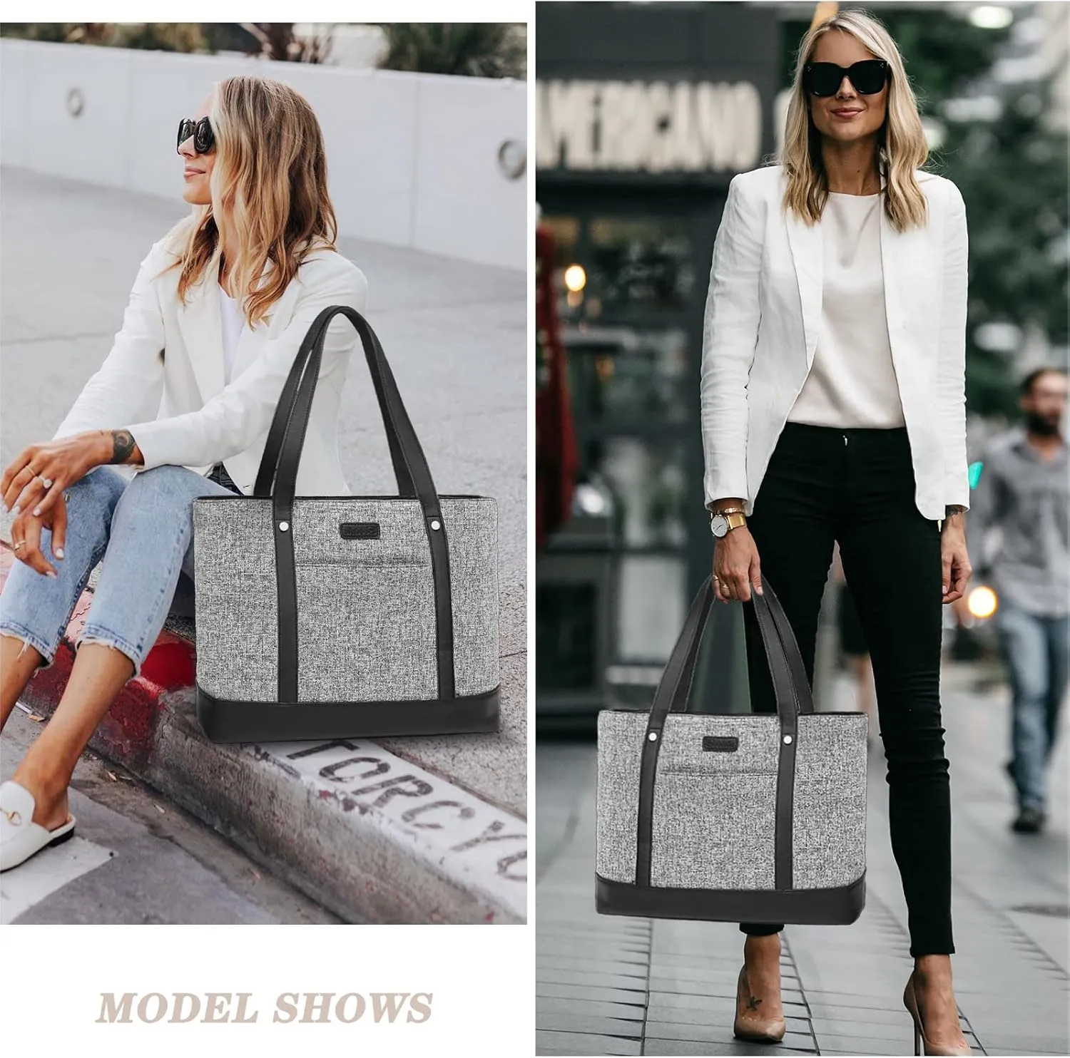 Laptop Tote Bag for Women, Water Resistant Canvas Womens Work Tote Bag, Large Capacity Shoulder Bag Fits 15.6 inches Laptop