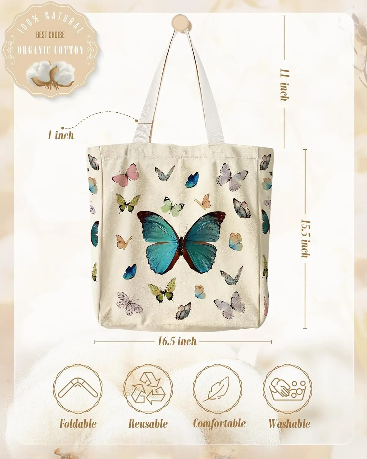Large Canvas Tote Bag for Women - with Zipper and Inner Pocket Aesthetic Cute Shoulder Bag for Shopping Daily