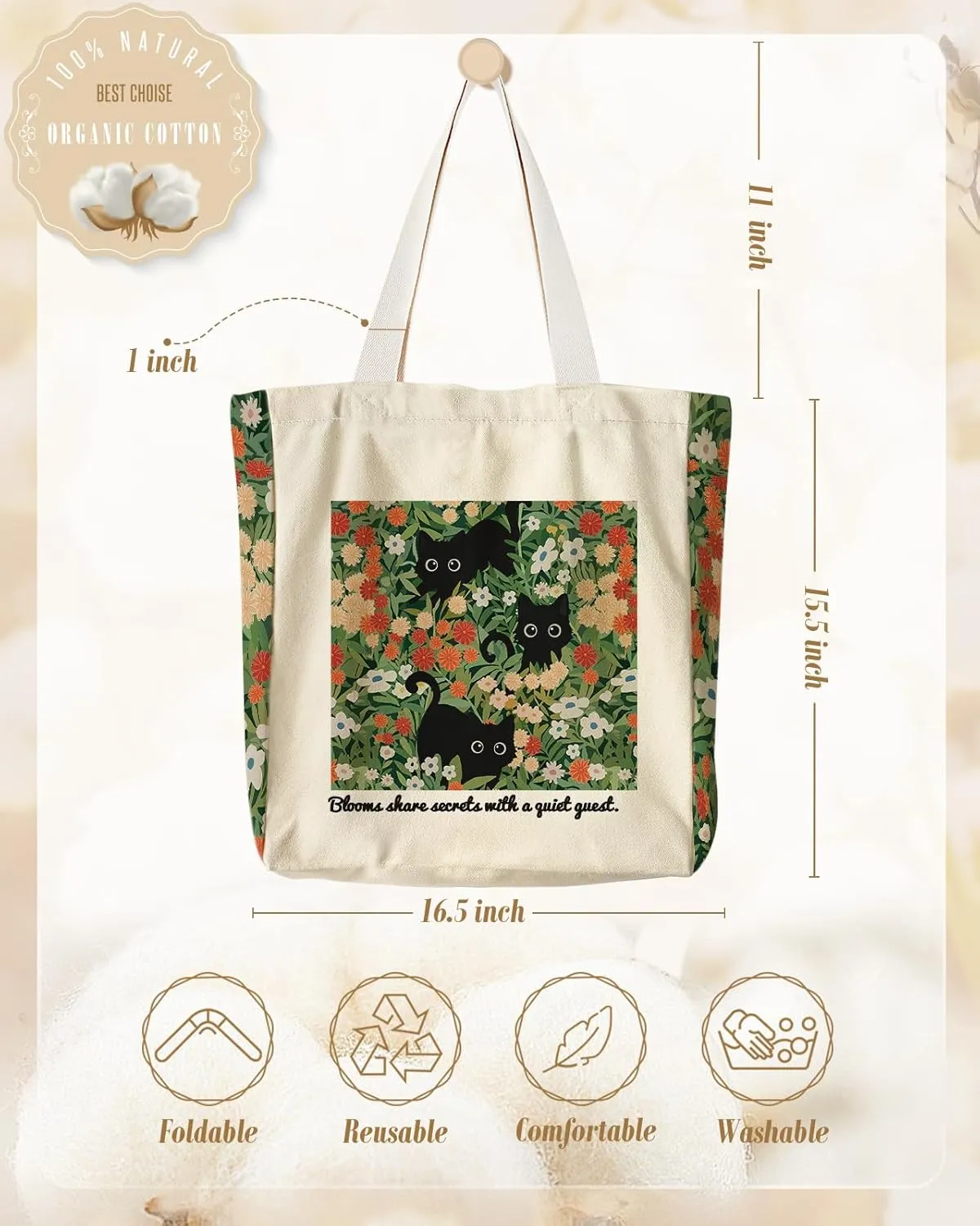 Large Canvas Tote Bag for Women - with Zipper and Inner Pocket Aesthetic Cute Shoulder Bag for Shopping Daily