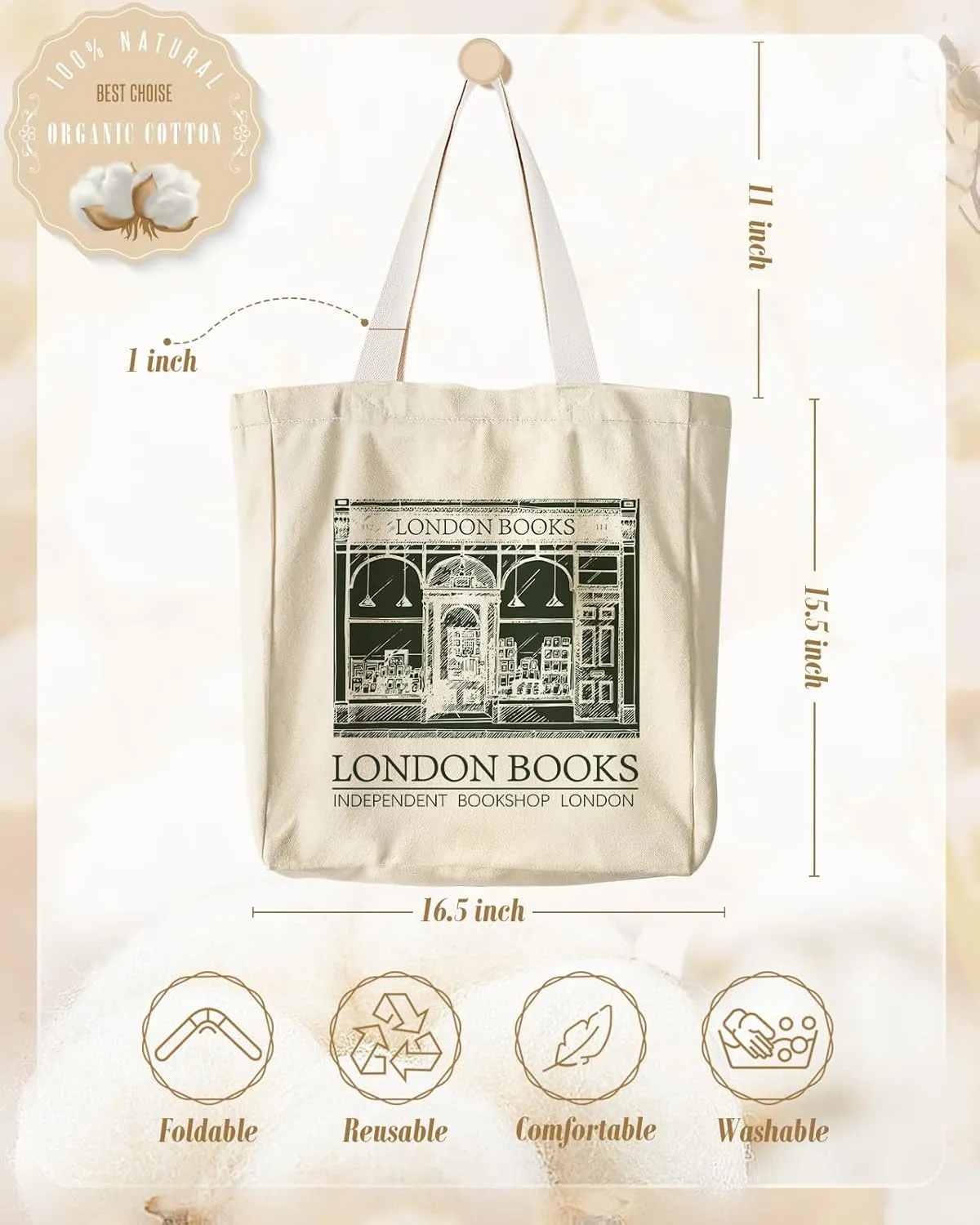 Large Canvas Tote Bag for Women - with Zipper and Inner Pocket Aesthetic Cute Shoulder Bag for Shopping Daily
