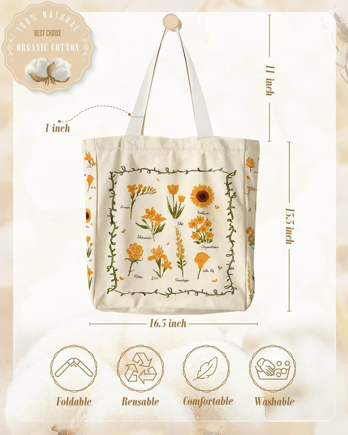 Large Canvas Tote Bag for Women - with Zipper and Inner Pocket Aesthetic Cute Shoulder Bag for Shopping Daily