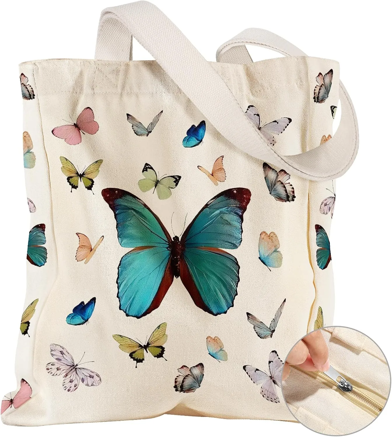 Large Canvas Tote Bag for Women - with Zipper and Inner Pocket Aesthetic Cute Shoulder Bag for Shopping Daily