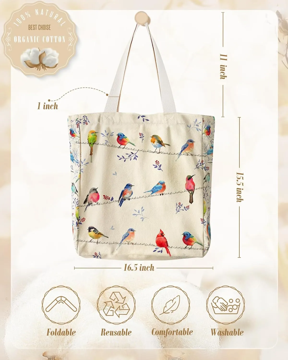 Large Canvas Tote Bag for Women - with Zipper and Inner Pocket Aesthetic Cute Shoulder Bag for Shopping Daily