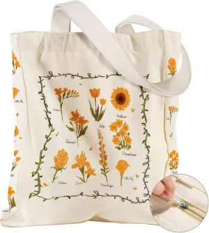 Large Canvas Tote Bag for Women - with Zipper and Inner Pocket Aesthetic Cute Shoulder Bag for Shopping Daily