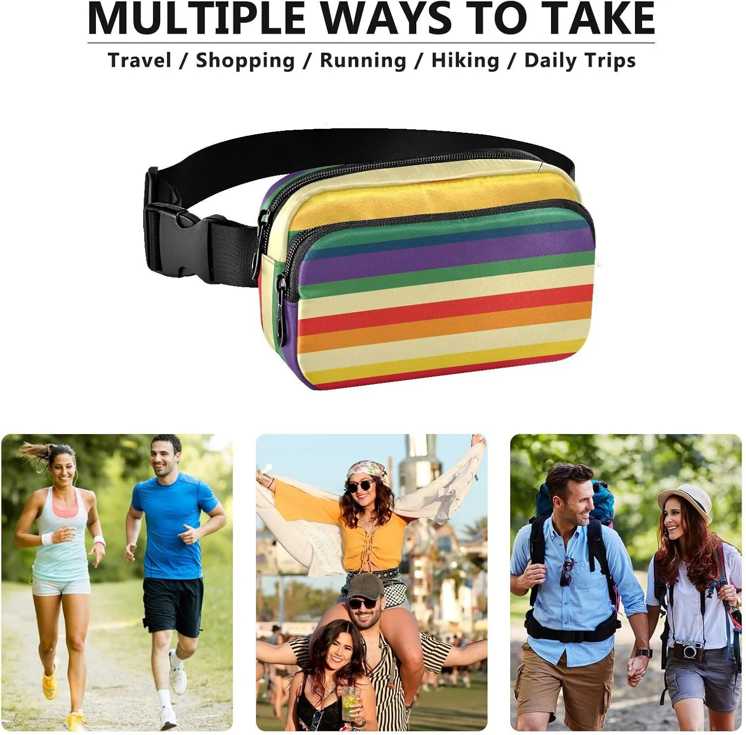 Large Capacity Fanny Pack, Pride Month A Colorful Stripe, Women Men Waist Packs, Crossbody Sport Bags Bum Bag Belt with Adjustable Strap for Travel Running Hiking