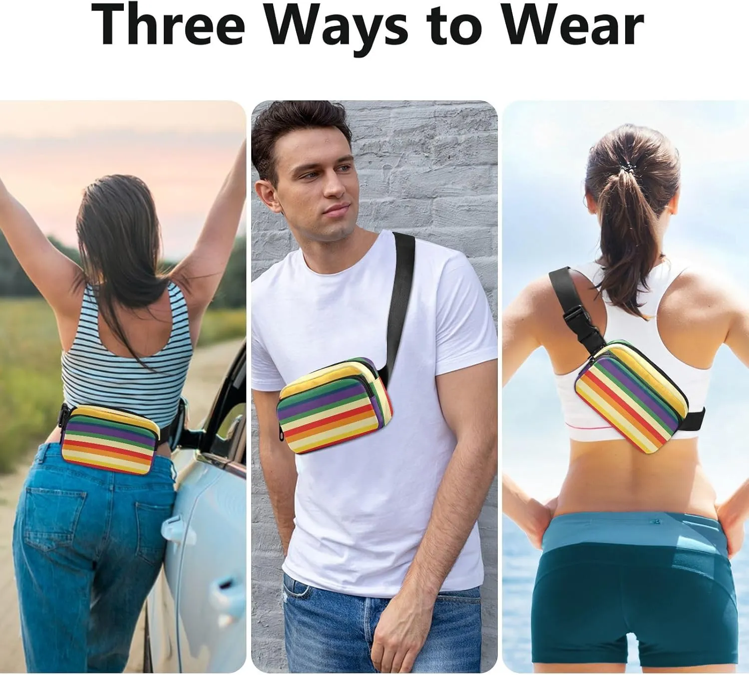 Large Capacity Fanny Pack, Pride Month A Colorful Stripe, Women Men Waist Packs, Crossbody Sport Bags Bum Bag Belt with Adjustable Strap for Travel Running Hiking