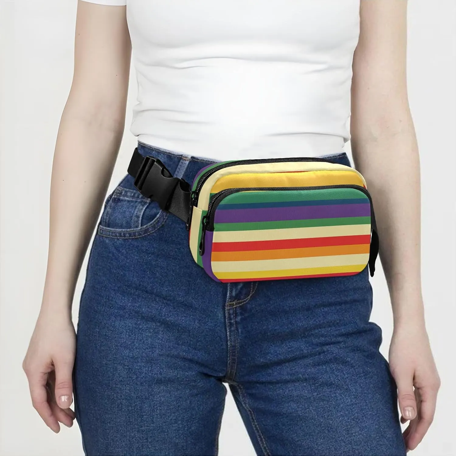Large Capacity Fanny Pack, Pride Month A Colorful Stripe, Women Men Waist Packs, Crossbody Sport Bags Bum Bag Belt with Adjustable Strap for Travel Running Hiking