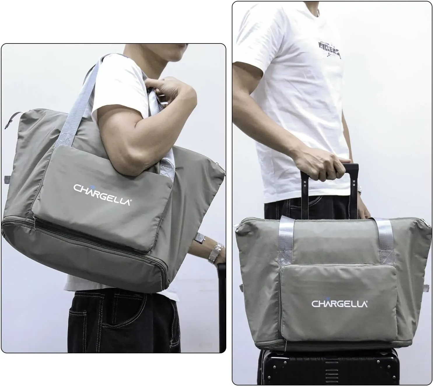 Large Capacity Folding Travel Duffel Bag with Wet Pocket, Waterproof Shoulder Tote Bag for Women with USB Charging Port, Business Work Office Ladies Luggage Hand Bag (Gray)