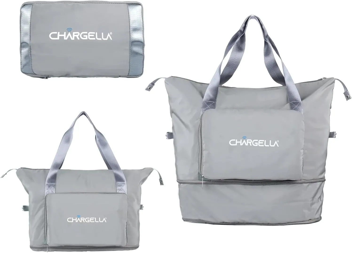 Large Capacity Folding Travel Duffel Bag with Wet Pocket, Waterproof Shoulder Tote Bag for Women with USB Charging Port, Business Work Office Ladies Luggage Hand Bag (Gray)