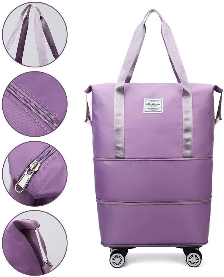 Large Capacity Travel Bag,Universal Wheel Removable,Expandable Foldable Carry On,Large Weekend Bag with Spinner Wheels,Dry Wet Separated Tote Bag with 360 Degrees Silent Universal Wheels