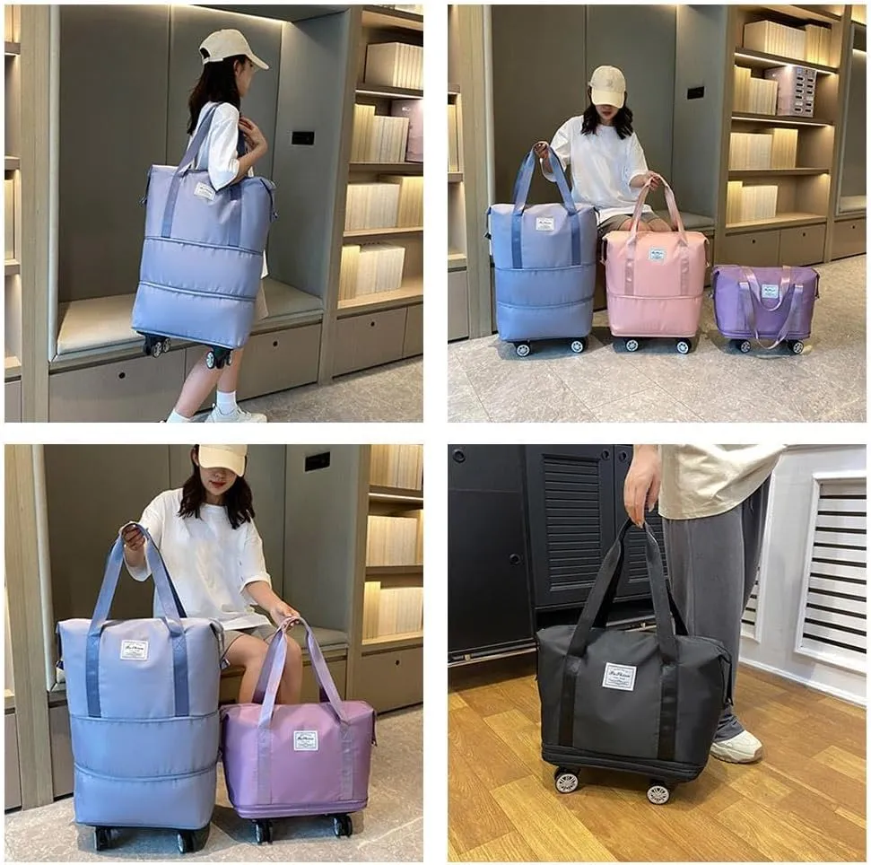 Large Capacity Travel Bag,Universal Wheel Removable,Expandable Foldable Carry On,Large Weekend Bag with Spinner Wheels,Dry Wet Separated Tote Bag with 360 Degrees Silent Universal Wheels