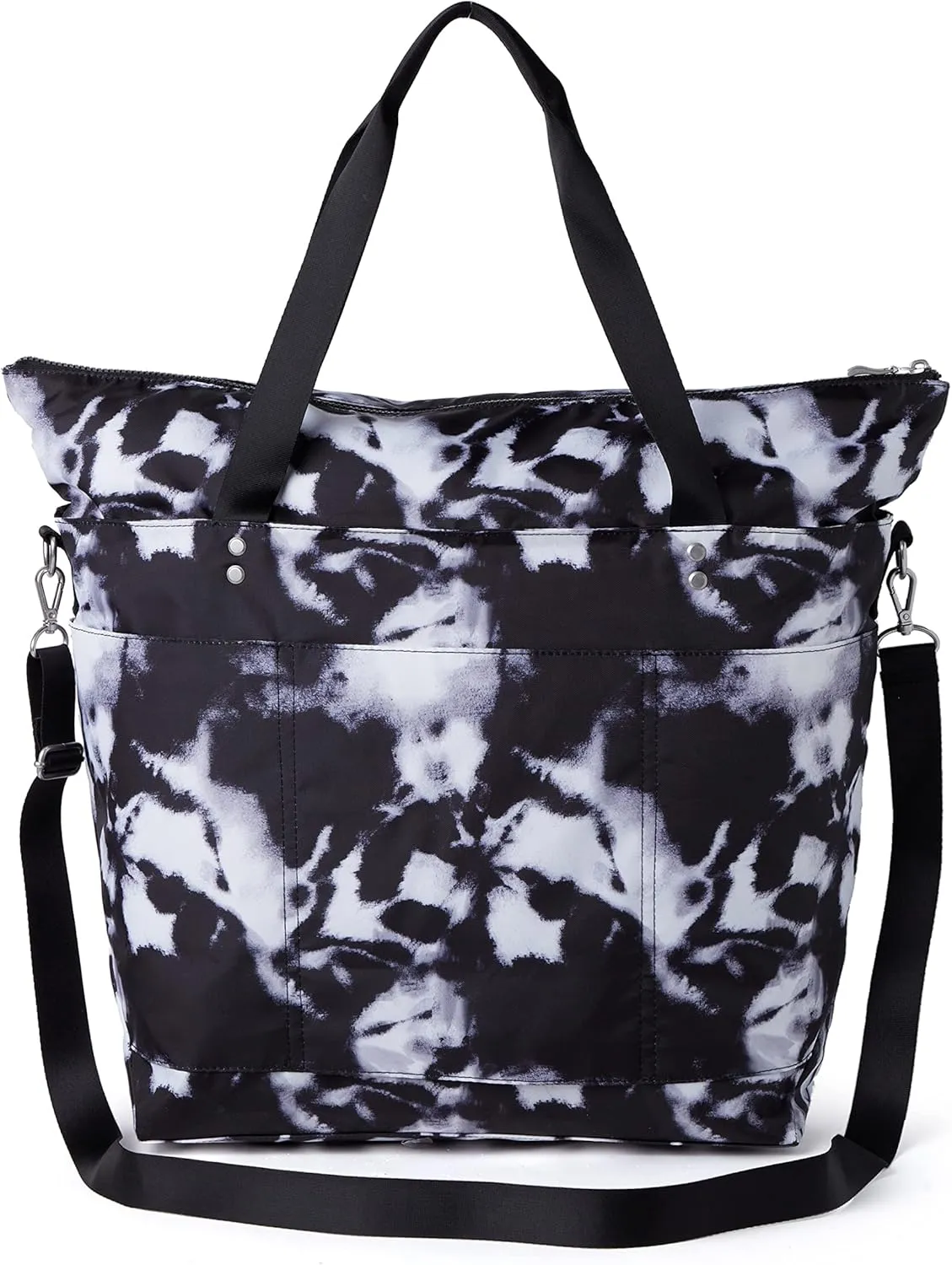 Large Carryall Tote Bag for Women - Lightweight Nylon Zipper Top Weekender Travel Beach Bag Personal Item w/Luggage Sleeve