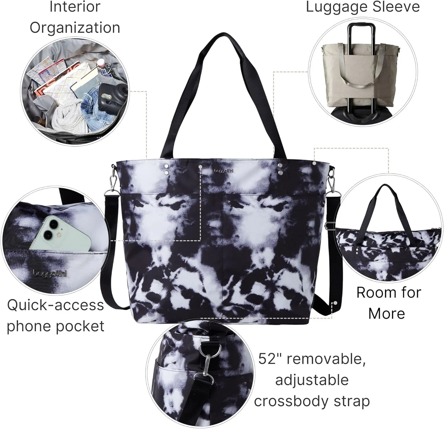 Large Carryall Tote Bag for Women - Lightweight Nylon Zipper Top Weekender Travel Beach Bag Personal Item w/Luggage Sleeve