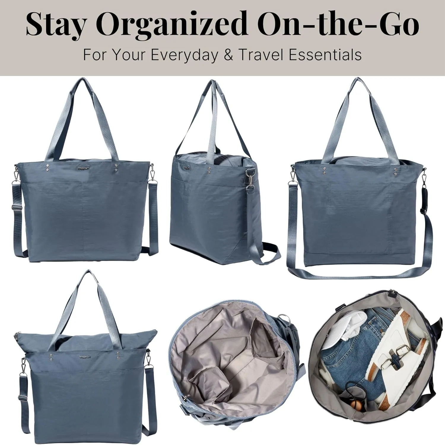 Large Carryall Tote Bag for Women - Lightweight Nylon Zipper Top Weekender Travel Beach Bag Personal Item w/Luggage Sleeve