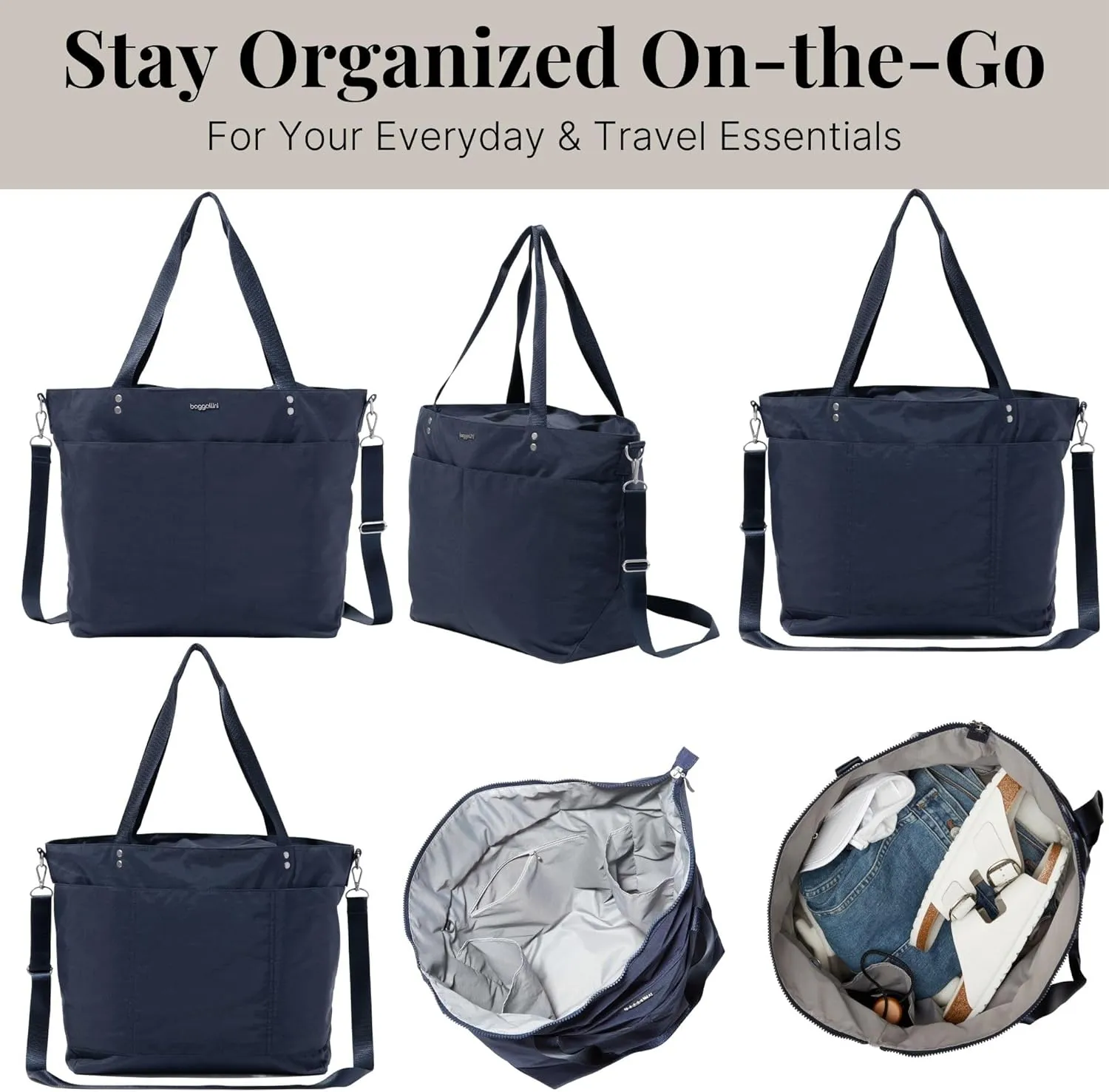 Large Carryall Tote Bag for Women - Lightweight Nylon Zipper Top Weekender Travel Beach Bag Personal Item w/Luggage Sleeve