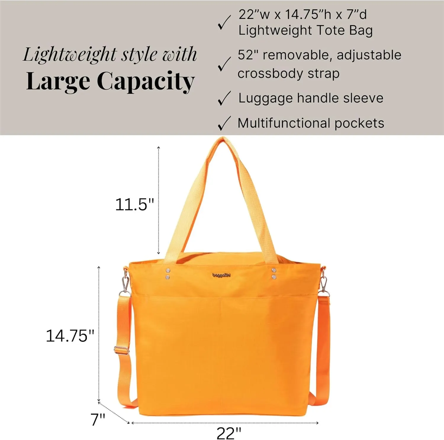 Large Carryall Tote Bag for Women - Lightweight Nylon Zipper Top Weekender Travel Beach Bag Personal Item w/Luggage Sleeve