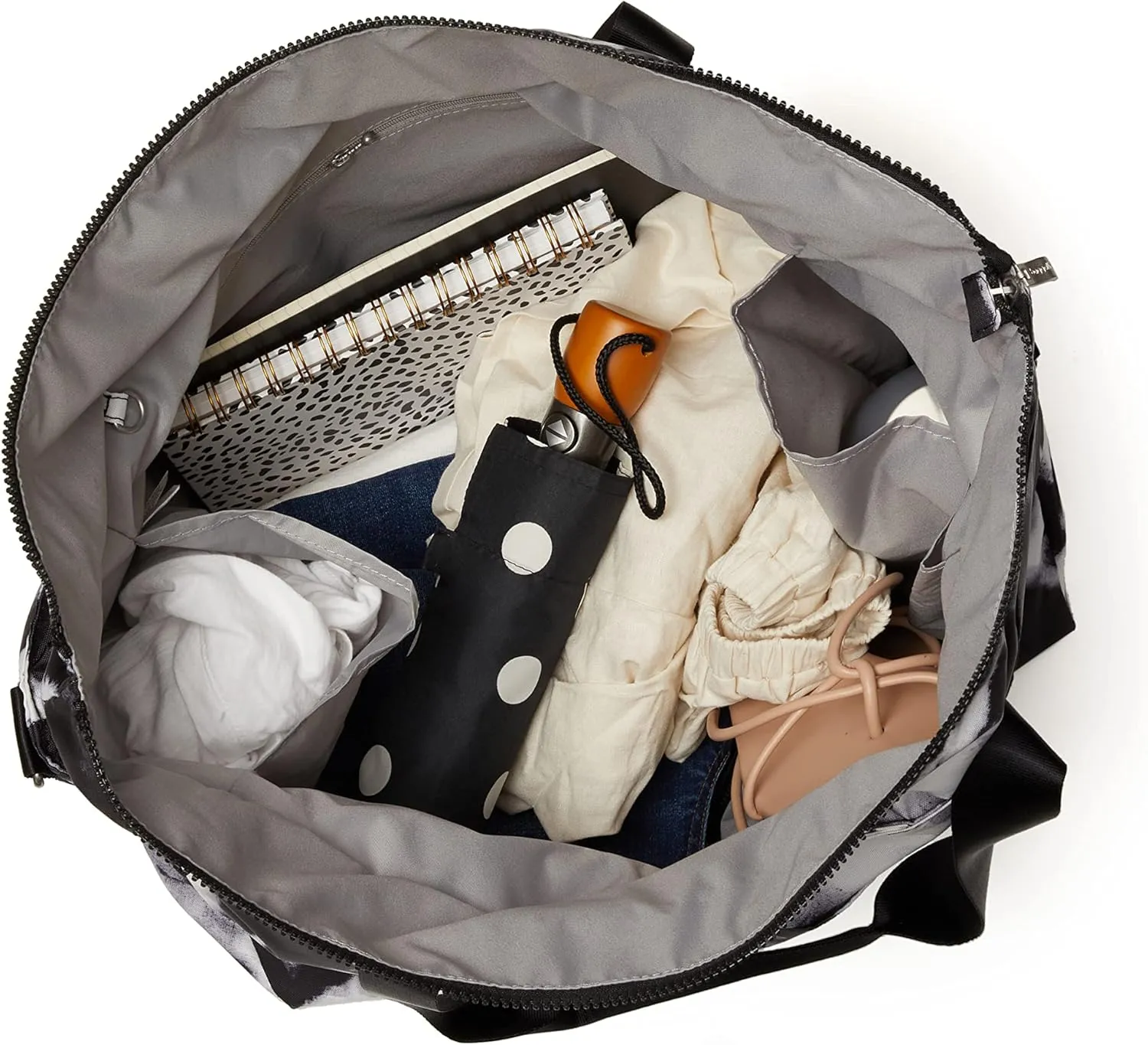 Large Carryall Tote Bag for Women - Lightweight Nylon Zipper Top Weekender Travel Beach Bag Personal Item w/Luggage Sleeve
