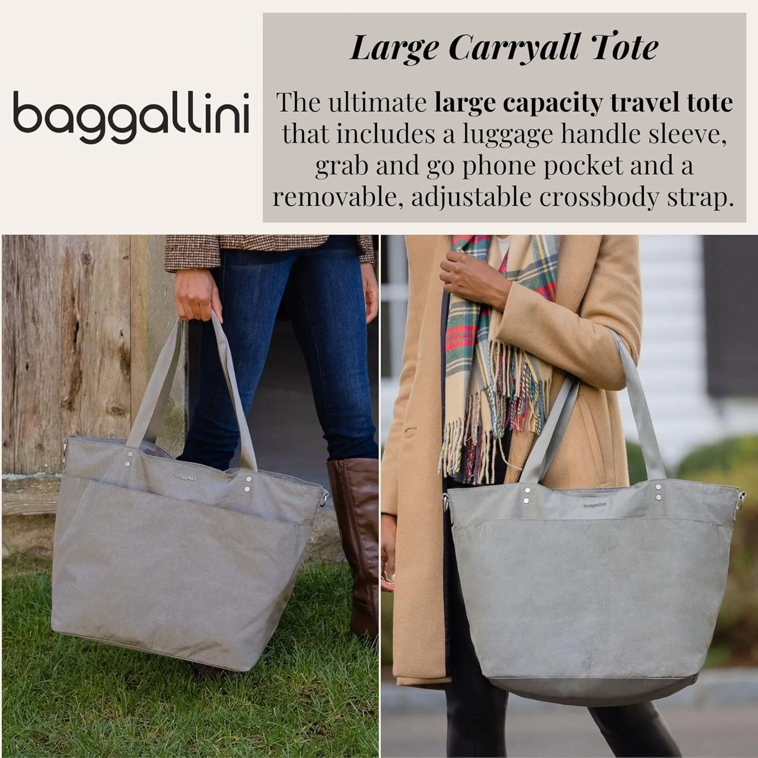 Large Carryall Tote Bag for Women - Lightweight Nylon Zipper Top Weekender Travel Beach Bag Personal Item w/Luggage Sleeve