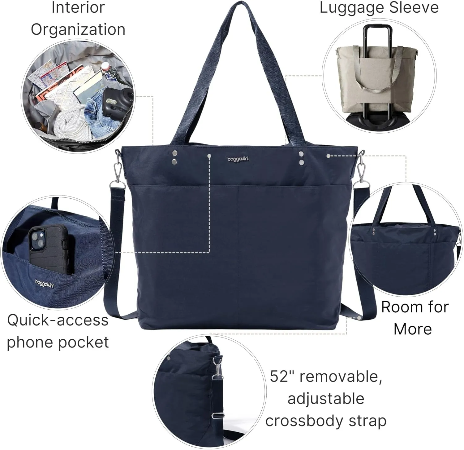 Large Carryall Tote Bag for Women - Lightweight Nylon Zipper Top Weekender Travel Beach Bag Personal Item w/Luggage Sleeve