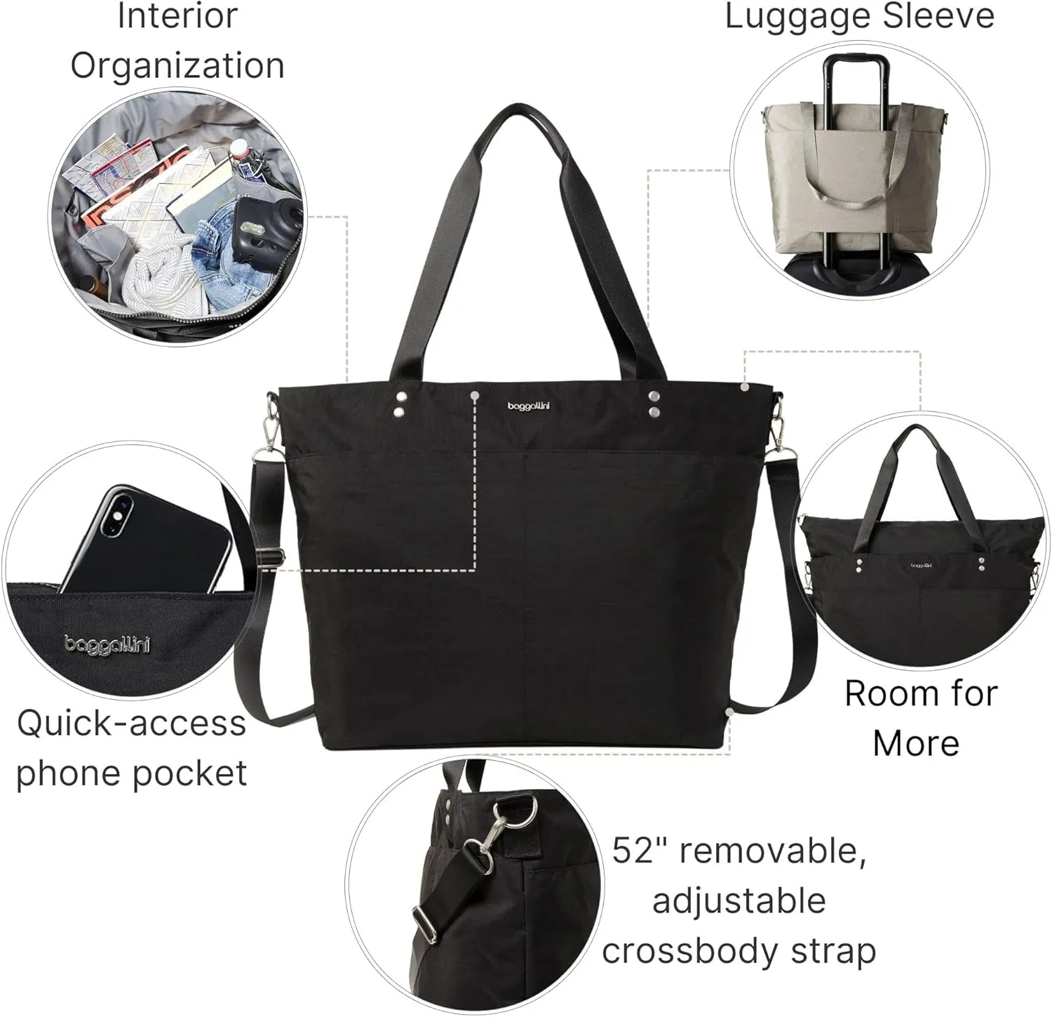 Large Carryall Tote Bag for Women - Lightweight Nylon Zipper Top Weekender Travel Beach Bag Personal Item w/Luggage Sleeve
