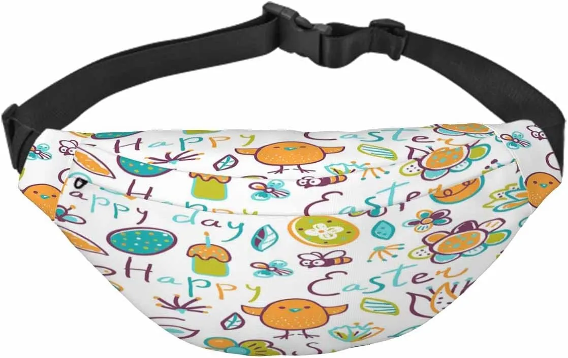 Large Crossbody Bag Waistpack Cute Chicken Dragonfly Flying Around Flowering Shrubs Leisure Sports Fanny Pack Zipper Bag for Running, Travel