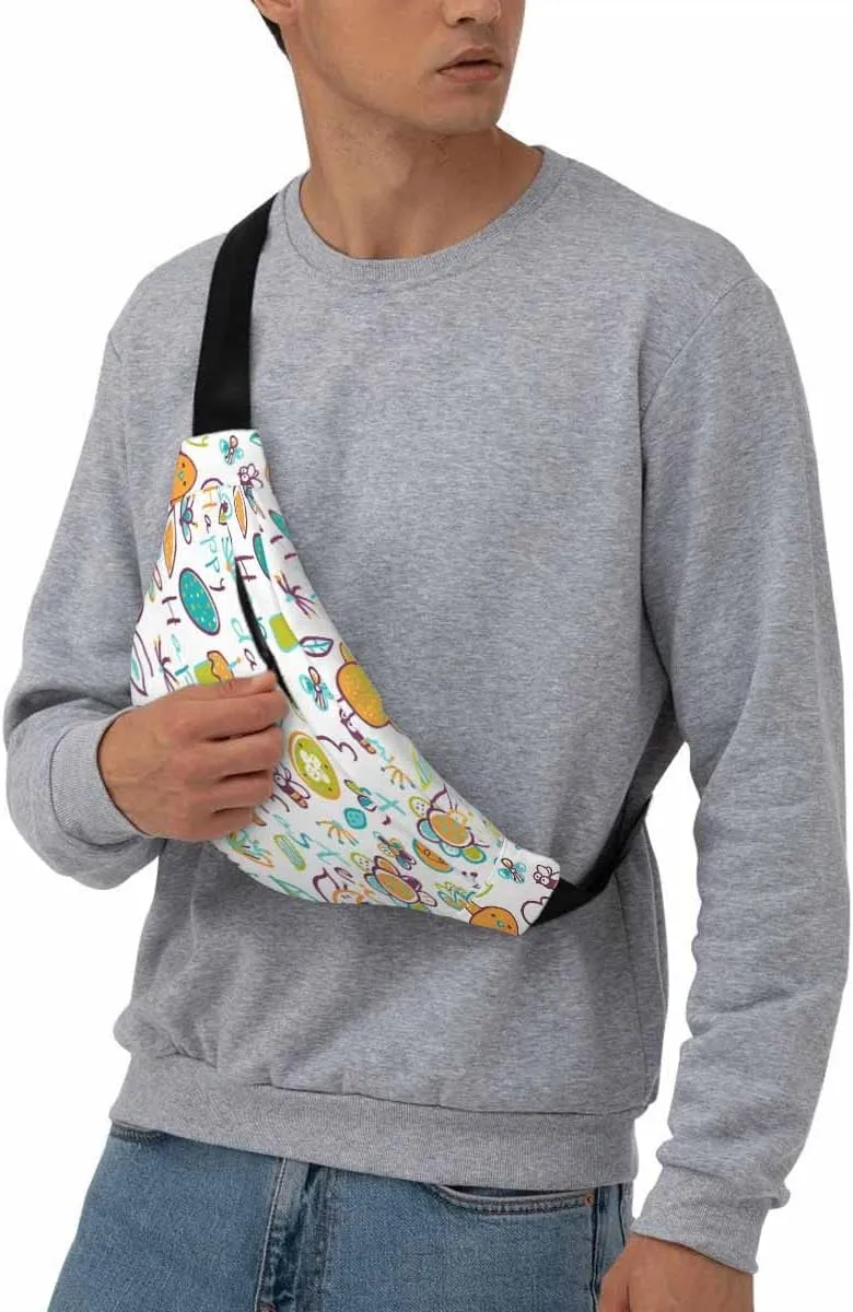 Large Crossbody Bag Waistpack Cute Chicken Dragonfly Flying Around Flowering Shrubs Leisure Sports Fanny Pack Zipper Bag for Running, Travel