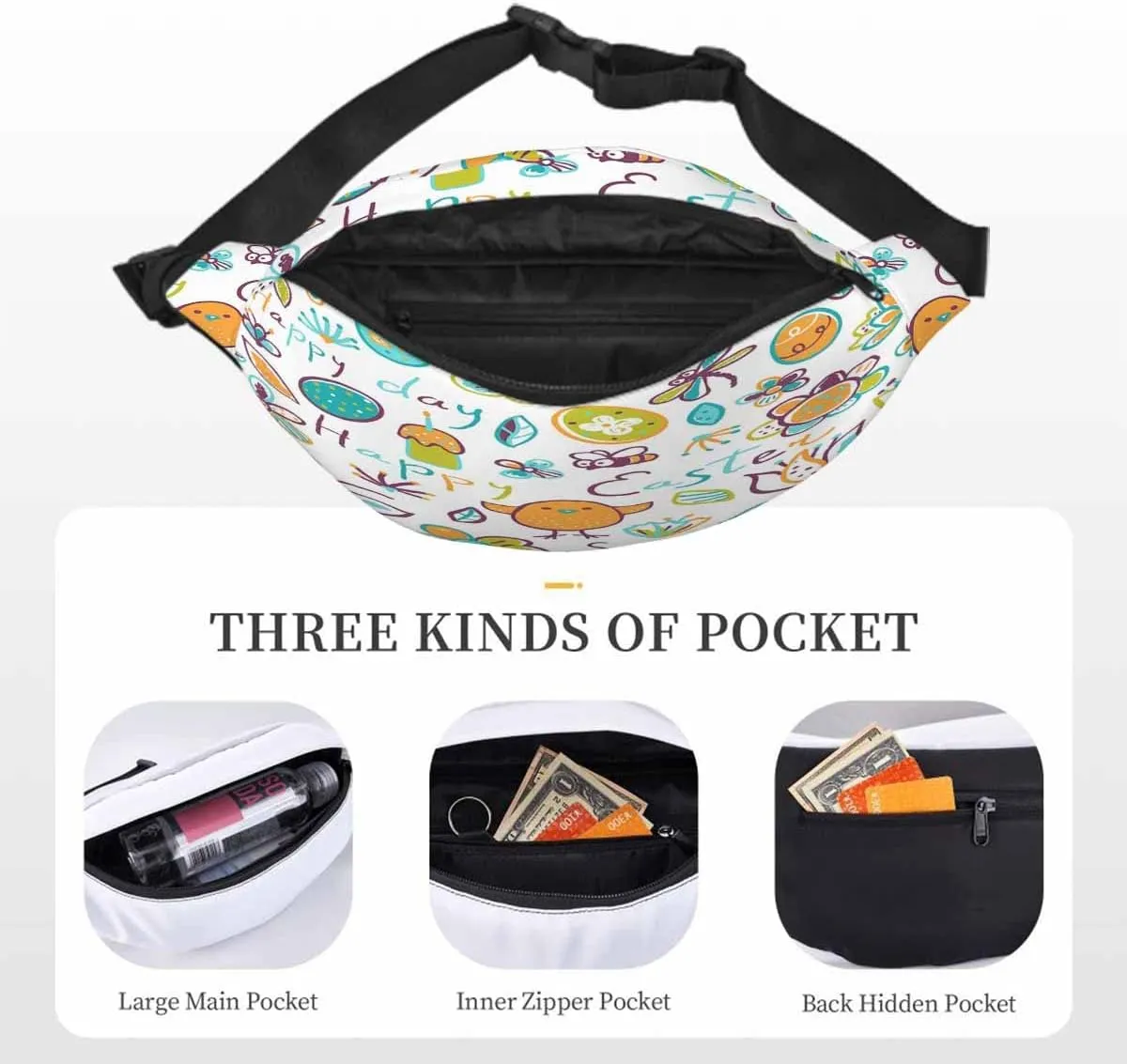 Large Crossbody Bag Waistpack Cute Chicken Dragonfly Flying Around Flowering Shrubs Leisure Sports Fanny Pack Zipper Bag for Running, Travel