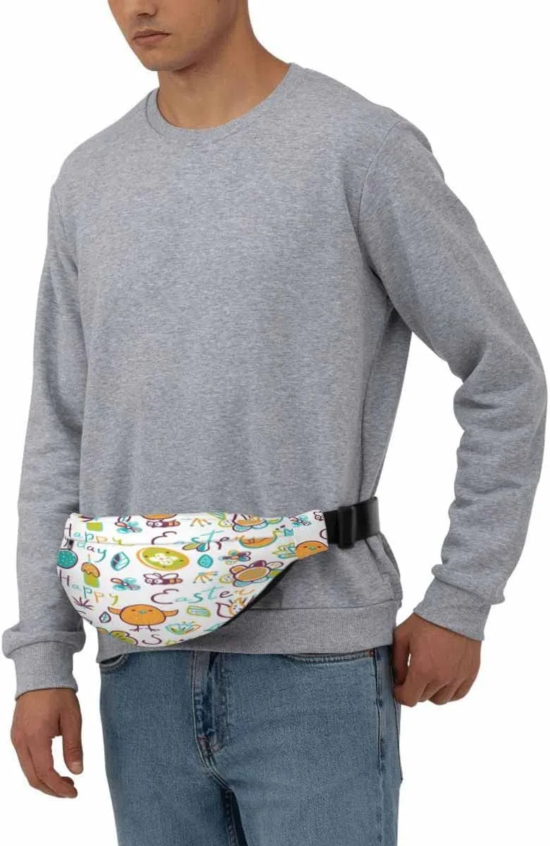 Large Crossbody Bag Waistpack Cute Chicken Dragonfly Flying Around Flowering Shrubs Leisure Sports Fanny Pack Zipper Bag for Running, Travel