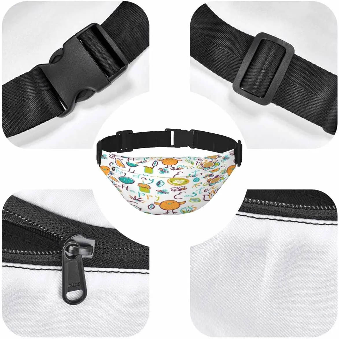 Large Crossbody Bag Waistpack Cute Chicken Dragonfly Flying Around Flowering Shrubs Leisure Sports Fanny Pack Zipper Bag for Running, Travel